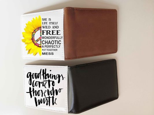 लेदर सब्लिमेशन ब्लैंक मैन पर्स वॉलेट जिसमें सिंगल साइड प्रिंटिंग और आईडी कार्ड पॉकेट है